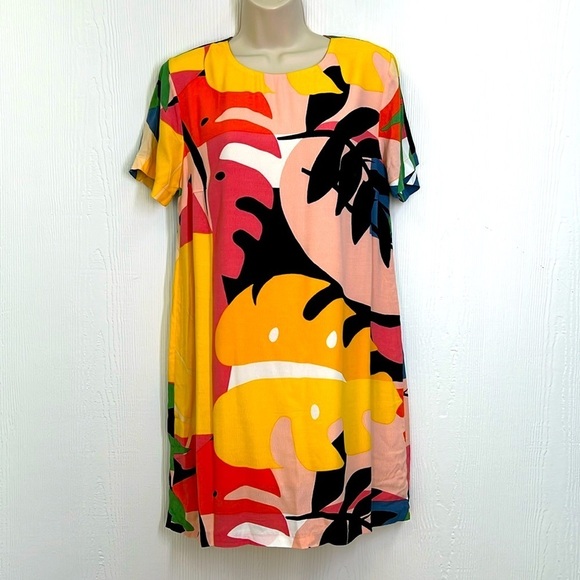 VICI - Bright Colorful Fun Print Short Sleeve Zip Up Mini Dress Size Large - Picture 1 of 11